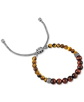 Esquire Men's Jewelry Tiger Eye Bead Bolo Bracelet in Sterling Silver, Exclusively at Macy's