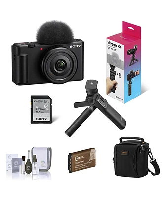 Sony Zv-1F Vlogging Camera, Black Bundle with ACCVC1 Vlogger Accessory Kit, Extra Battery, Shoulder Bag, Cleaning Kit