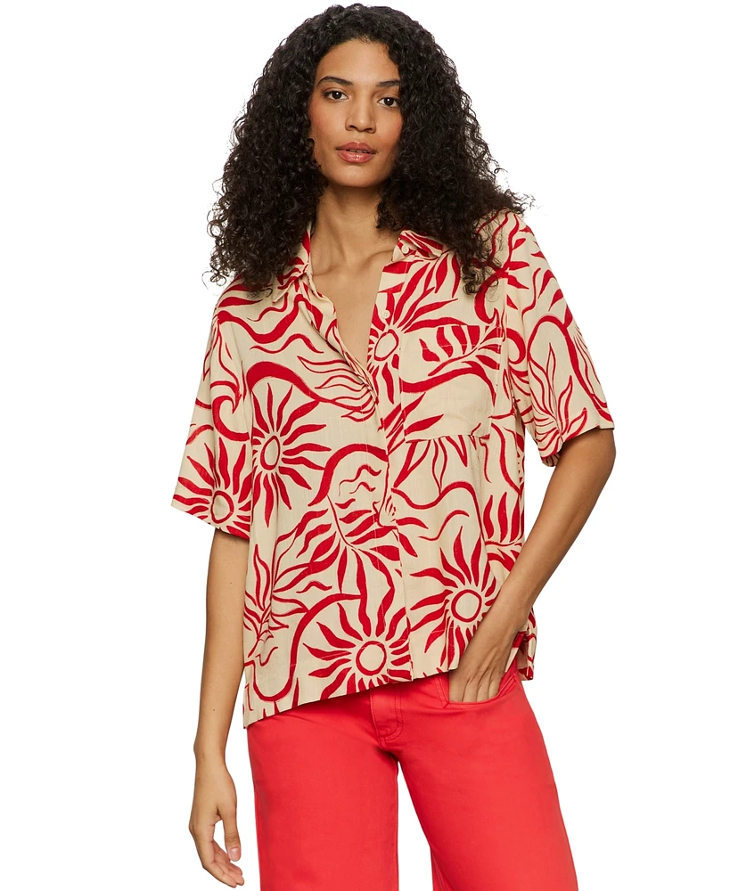 Sanctuary Women's Relaxed Vacation Collared Button-Front Shirt