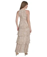 Tommy Hilfiger Women's Printed Tiered Halter Maxi Dress