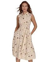 Tommy Hilfiger Women's Floral-Print Button-Down Tie-Front Cotton Shirtdress