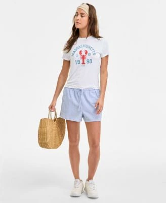 Juniors Lobster Graphic Baby T Shirt Drawstring Shorts