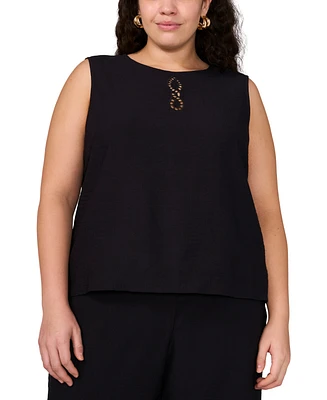 Vince Camuto Plus Embroidered Crewneck Sleeveless Top