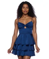 B Darlin Juniors' Satin Three-Tiered Mini Dress