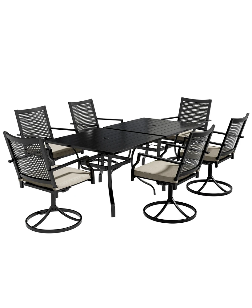 8-Piece Metal Outdoor Patio Dining Set with Square Table with 1.65 in. Umbrella Hole and Swivel Chairs