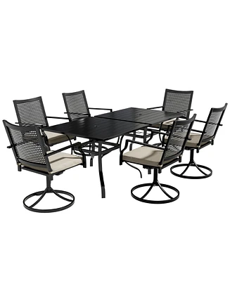 8-Piece Metal Outdoor Patio Dining Set with Square Table with 1.65 in. Umbrella Hole and Swivel Chairs