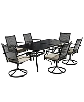 8-Piece Metal Outdoor Patio Dining Set with Square Table with 1.65 in. Umbrella Hole and Swivel Chairs