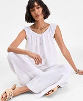 On 34th Womens Cotton Gauze Flutter Sleeve Top Wide Leg Pants Exclusively At Macys