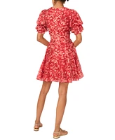 1.state Women's Printed V-Neck Bubble-Sleeve Dress