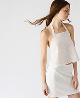 Steve Madden Women's Crissy Eyelet Patchwork Halter Top