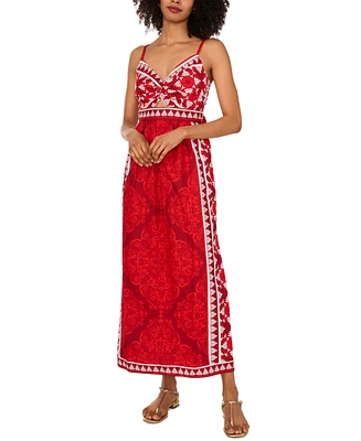 1.state Women's Cotton Printed Twist-Front Maxi Dress