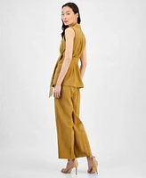 Anne Klein Womens Sleeveless Tie Waist Patch Pocket Jacket Pull On Wide Leg Ankle Pants
