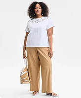 I.n.c. International Concepts Plus Cotton Lattice-Inset Top, Exclusively at Macy's