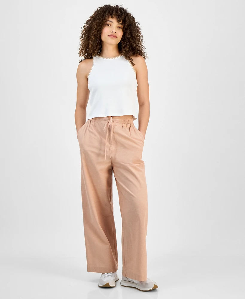 and Now This Petite Cotton Linen Drawstring Cargo Pants, Exclusively at Macy's
