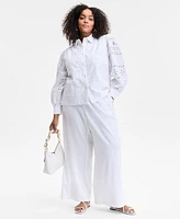 I.n.c. International Concepts Plus Cotton Eyelet-Embroidered Blouse, Exclusively at Macy's