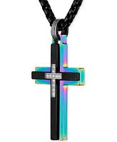 Esquire Men's Jewelry Diamond Rainbow Cross 22" Pendant Necklace (1/10 ct. t.w.) in Black & Rainbow Anodized Ion-Plated Stainless Steel, Exclusively a