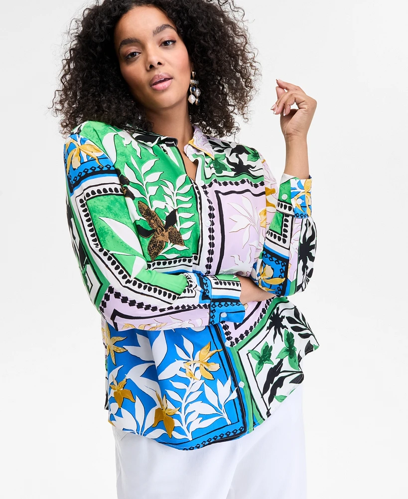 I.n.c. International Concepts Plus Mixed-Print Blouse, Exclusively at Macy's