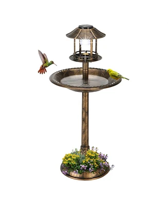 Outdoor Garden Birdbath with Solar Light for Illuminated Decor
