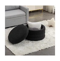 Boucle Storage Ottoman Footstool with Wooden Shelf for Living Room, Bedroom, Makeup Vanity, Entryway-The Pop Home