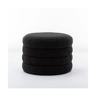Boucle Storage Ottoman Footstool with Wooden Shelf for Living Room, Bedroom, Makeup Vanity, Entryway-The Pop Home