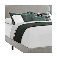 Elegant Solid Wood Bed Frame with Upholstered Linen and Nailhead Accents