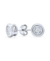 Bling Jewelry Geometric Round Cz Cubic Zirconia Bezel Set Checkboard Invisible Cut Stud Earrings .925 Sterling Silver 5 Mm