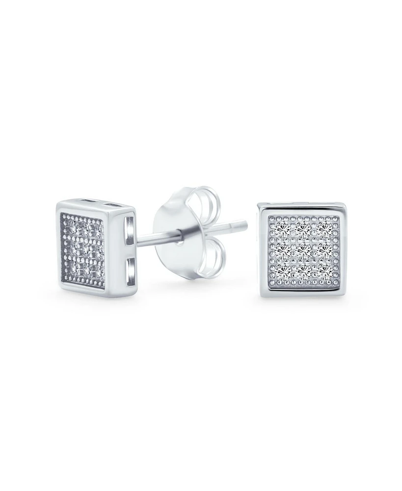 Bling Jewelry Geometric Hip Hop Square Cubic Zirconia Micro Pave Cz Stud Earrings .925 Sterling Silver