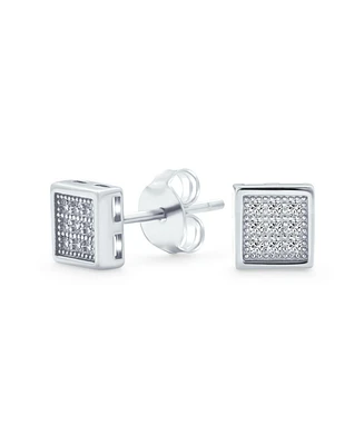 Bling Jewelry Geometric Hip Hop Square Cubic Zirconia Micro Pave Cz Stud Earrings .925 Sterling Silver