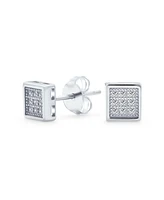Bling Jewelry Geometric Hip Hop Square Cubic Zirconia Micro Pave Cz Stud Earrings .925 Sterling Silver