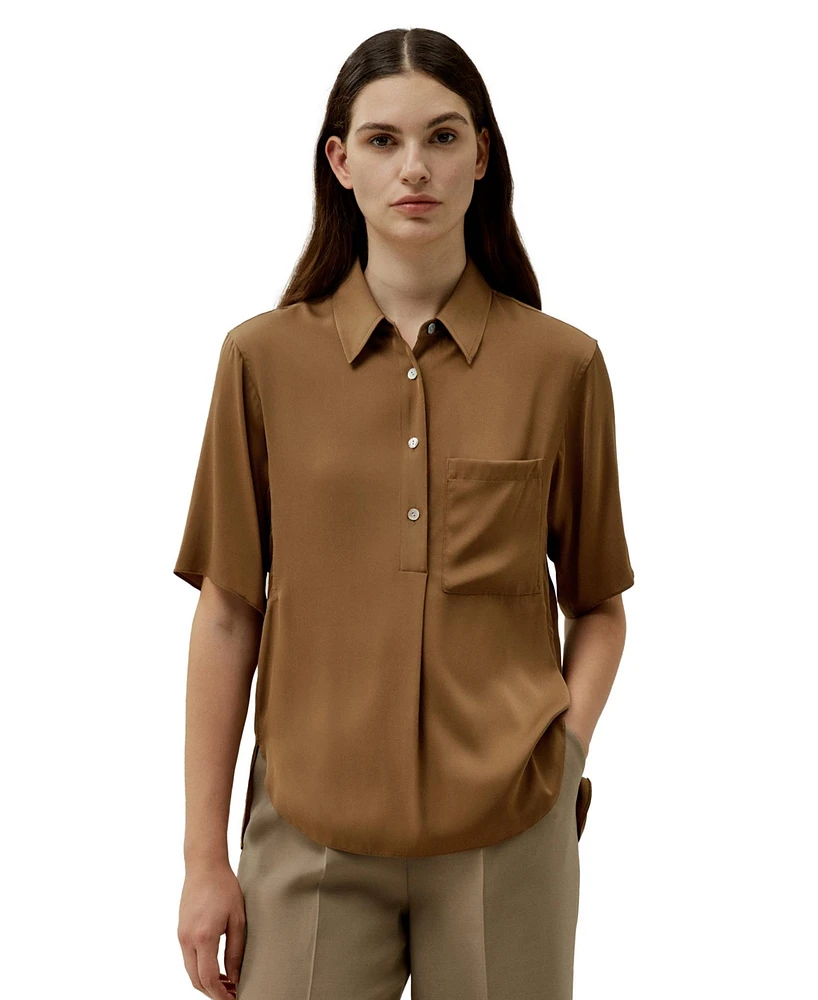Women's Half-Placket Short Sleeve Button Up Shirt