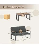 Gymax 2 Pcs Patio Aluminum Furniture Set Cushioned Sectional Sofa w/ Coffee Table