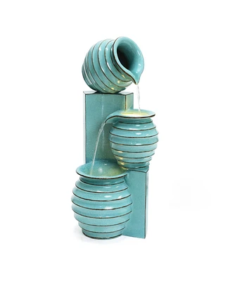 LuxenHome Aqua Blue 3-Tier Bowls 2.5-Feet Tall Outdoor Polyresin Fountain with Lights