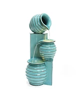 LuxenHome Aqua Blue 3-Tier Bowls 2.5-Feet Tall Outdoor Polyresin Fountain with Lights