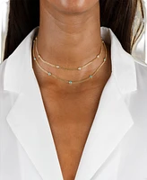 Cubic Zirconia Bezel Cuban Chain Choker, 12+3" extender in 14K Gold over Sterling Silver