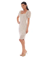 Bebe Women's Lace Slim Dress with Puff Sleeves