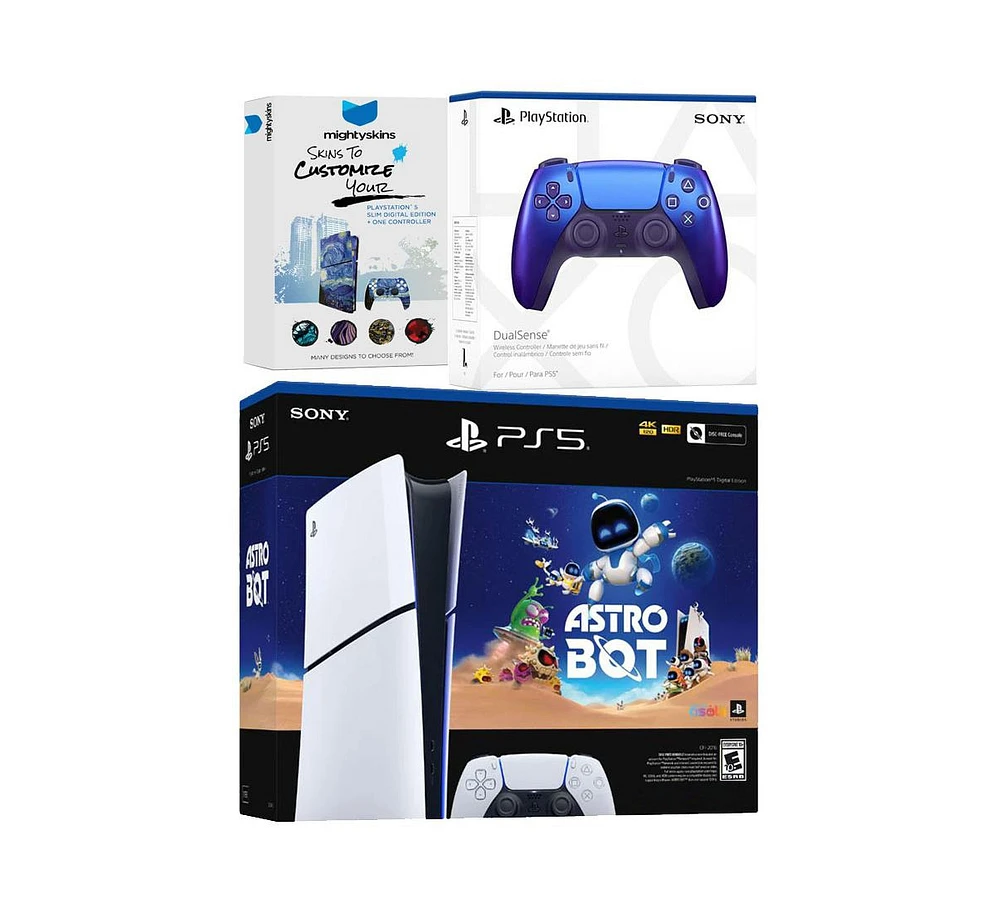 Sony PlayStation 5 Slim Digital PS5 Astro Bot Bundle with Extra Volcanic Red Controller and MightySkins Voucher