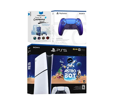 Sony PlayStation 5 Slim Digital PS5 Astro Bot Bundle with Extra Volcanic Red Controller and MightySkins Voucher