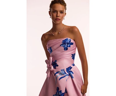 Milla Women's Dainty pink A-line maxi dress with blue-flowered pattern