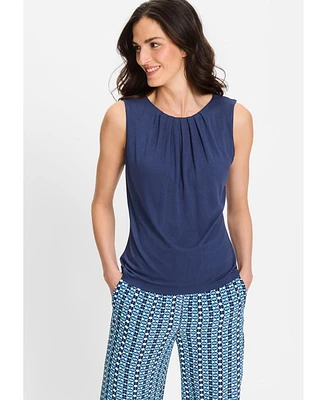Olsen Women's Shell with Pleated Neckline