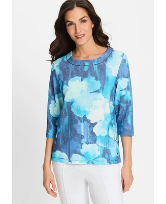 Olsen Women's Floral Rib Knit Jersey Top