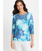 Olsen Women's Floral Rib Knit Jersey Top