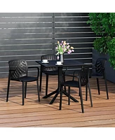 5-Piece Outdoor Resin Square Patio Dining Table Set with Modern Stackable Chairs