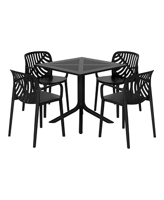 5-Piece Outdoor Resin Square Patio Dining Table Set with Modern Stackable Chairs