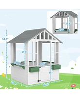 Outsunny Playhouse for Kids Outdoor with Doors, Windows,