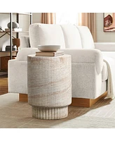 LuxenHome Travertine-Style Round Ribbed MgO Side Table