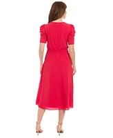 London Times Women's Shirred Jewel-Neck Midi Dress