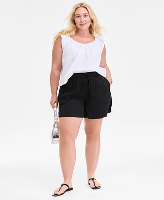 On 34th Plus Cotton Gauze V-Neck Flutter-Sleeve Top, Exclusively at Macy's