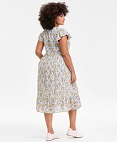 On 34th Plus Printed Flutter-Sleeve Smocked Midi Dress, Exclusively at Macy's