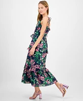 julia jordan Women's Tie-Shoulder Sleeveless Ruffle-Trim Maxi Dress
