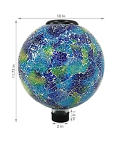 Cool Blooms 10" Mosaic Glass Garden Gazing Globe with Led Solar Light - Set of 2